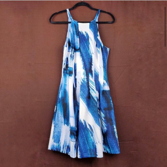 VINCE CAMUTO Blue Abstract Fit & Flare Dress 12 - Picture 2 of 3